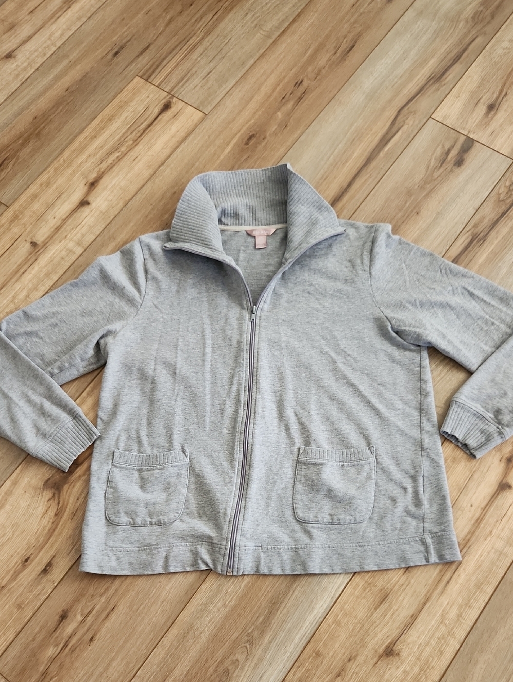 White Stag Heather Gray Full-Zip Lightweight Sweatshirt Ribbed NeckWomen's Large
